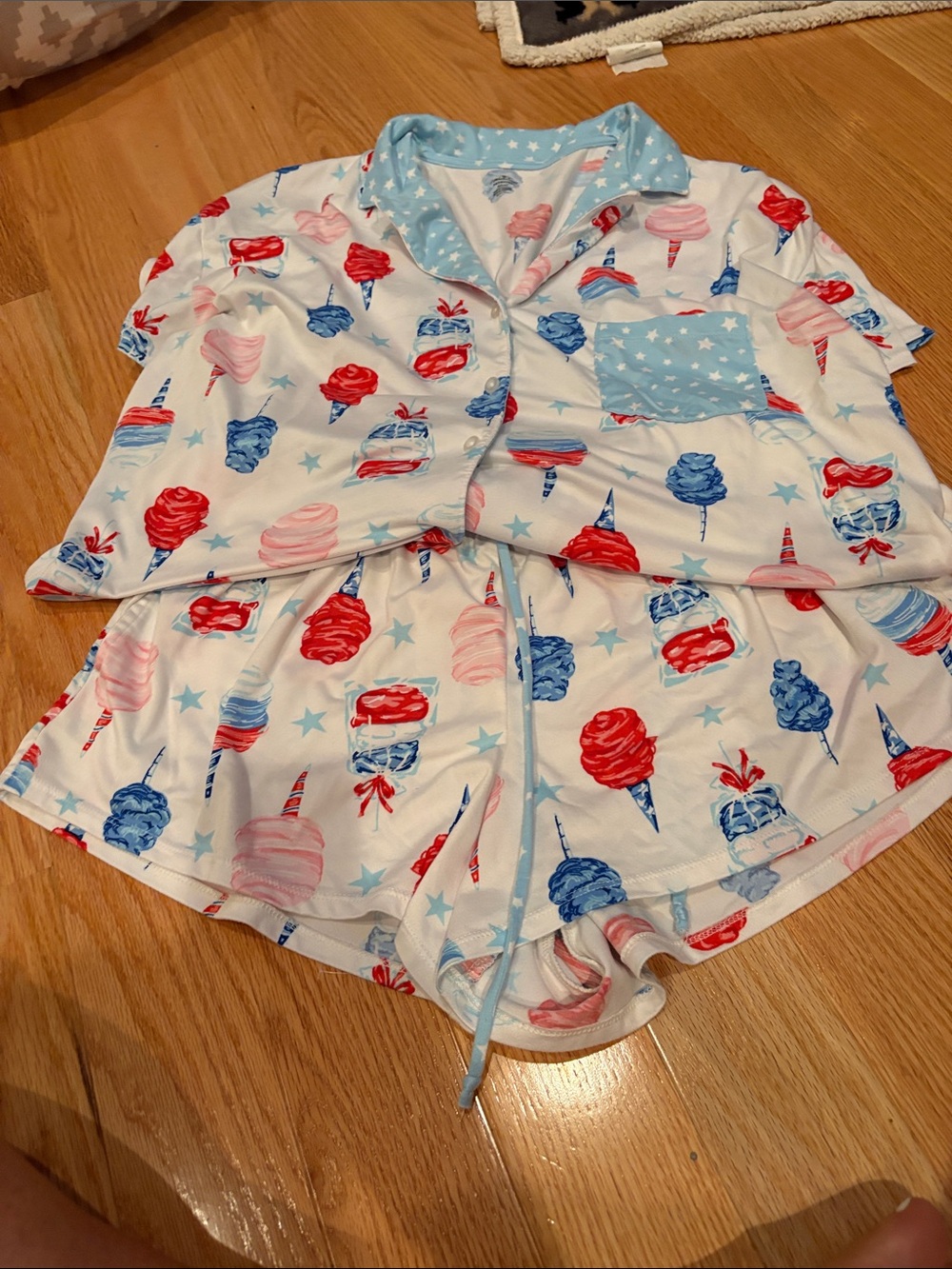 Cotton-Blend Short Pajama Set with Red, Blue & Pink Treat Print